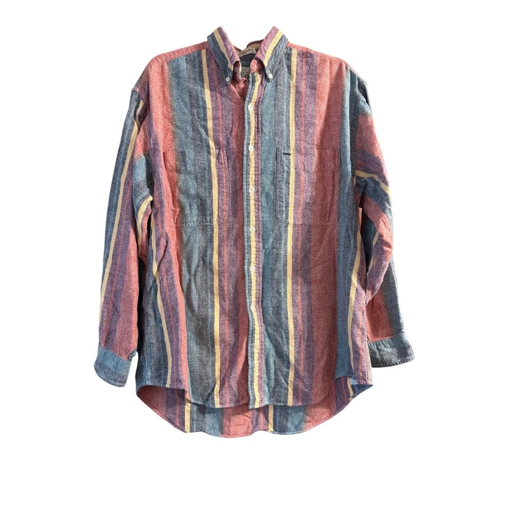 Vtg Arrow River Brand Vertical Stripe Multicolor Brush Mens Long Sleeve Large L